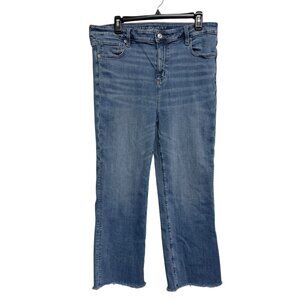 American Eagle Raw Hem Kick Boot Crop High Rise Jeans Size 14